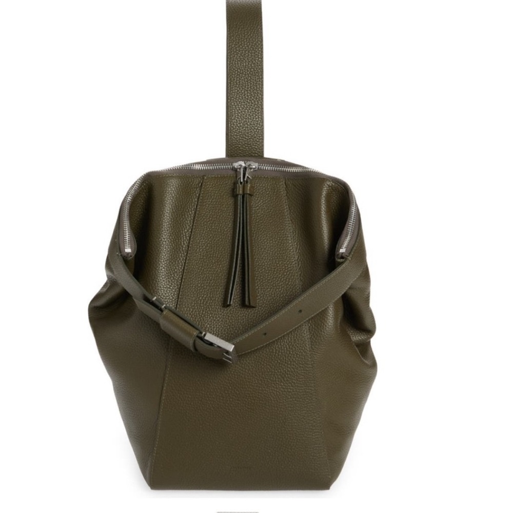 All Saints Sycamore green pebble leather sling backpack